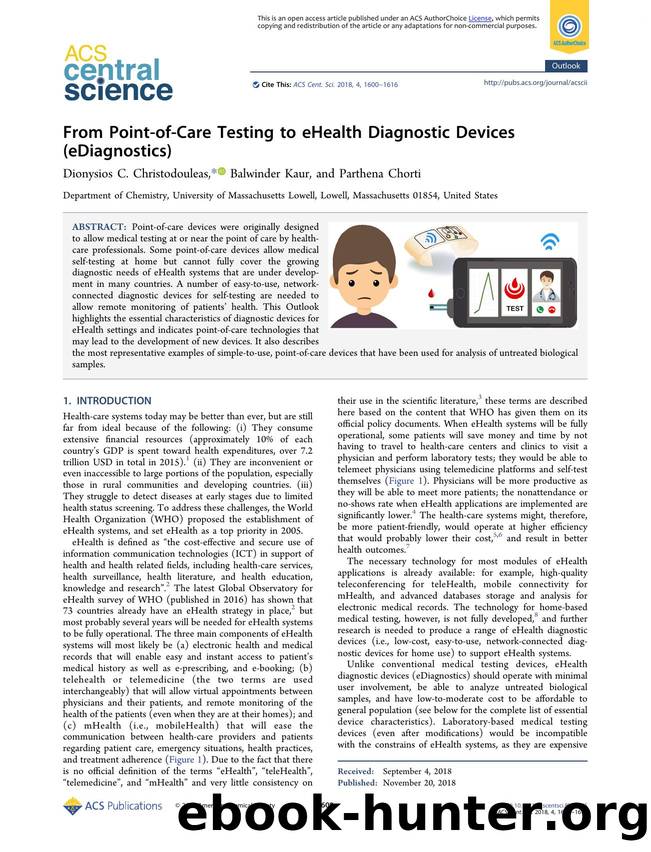 From Point-of-Care Testing to eHealth Diagnostic Devices (eDiagnostics) by Dionysios C. Christodouleas (ORCID: 0000-0001-7970-5756) & Balwinder Kaur & Parthena Chorti