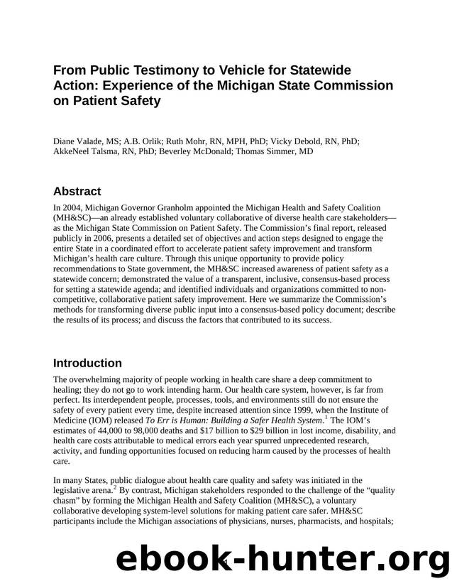 From Public Testimony to Vehicle for Statewide Action: Experience of the Michigan State Commission on Patient Safety by Agency for Healthcare Research and Quality