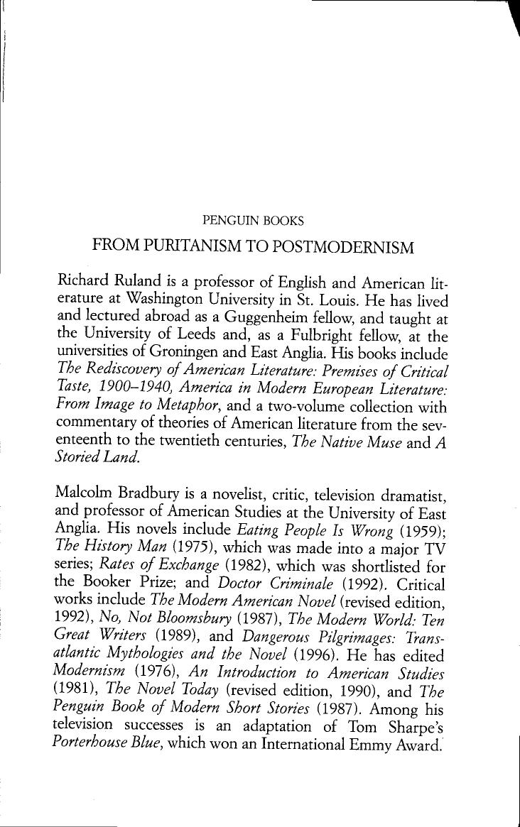 From Puritanism to Postmodernism: A History of American Literature by Richard Ruland Malcolm Bradbury