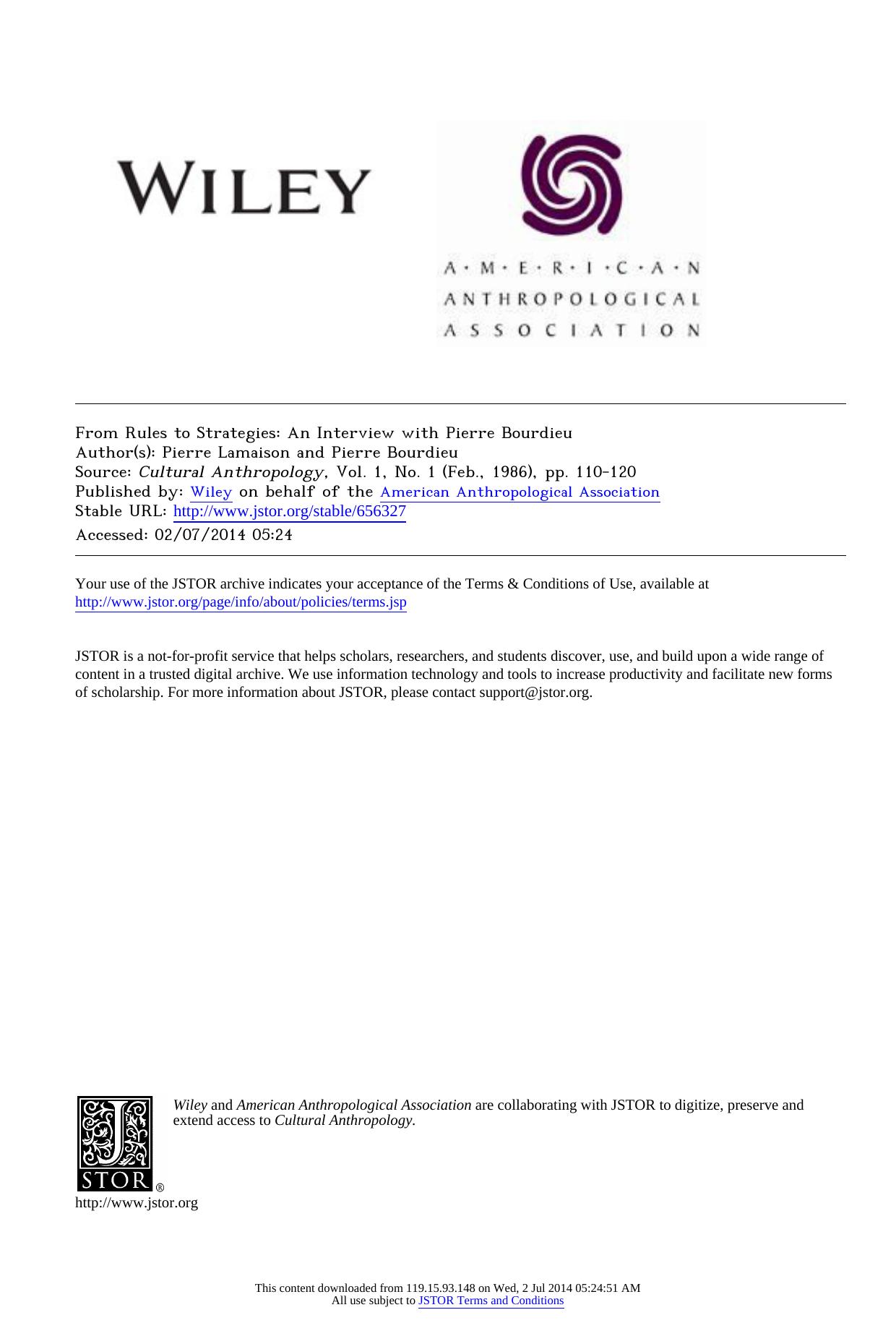 From Rules to Strategies: An Interview with Pierre Bourdieu by From Rules to Strategies An Interview & Pierre Bourdieu