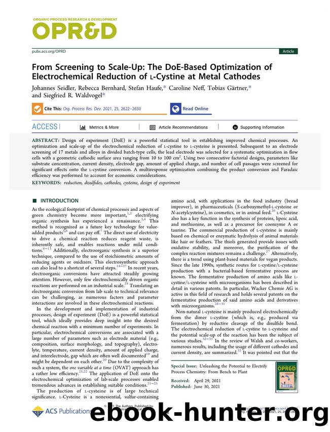 From Screening to Scale-Up: The DoE-Based Optimization of Electrochemical Reduction of l-Cystine at Metal Cathodes by unknow