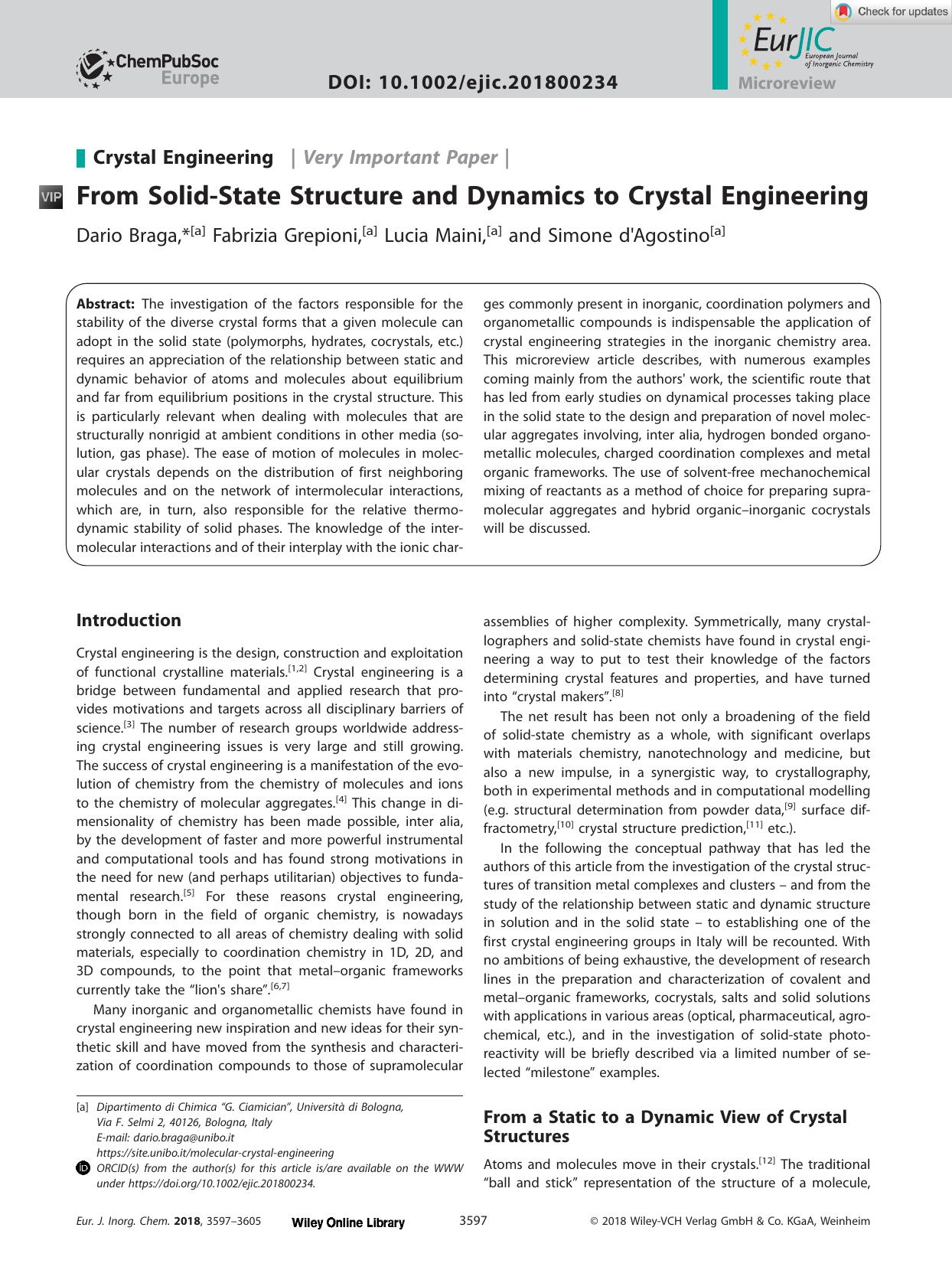 From SolidâState Structure and Dynamics to Crystal Engineering by Unknown