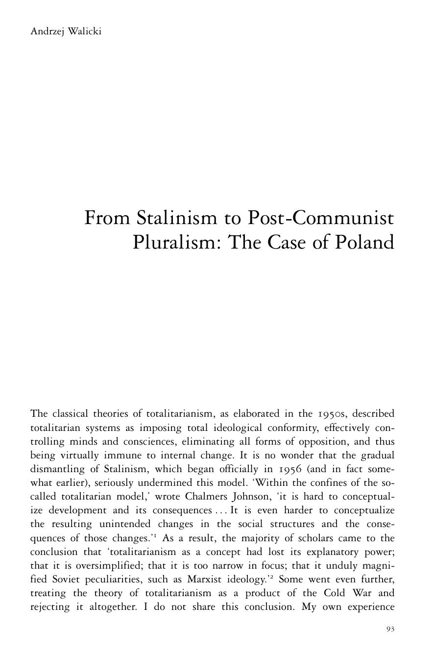 From Stalinism to Post-Communist Pluralism: The Case of Poland by Andrzej Walicki