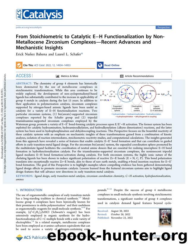 From Stoichiometric to Catalytic EâH Functionalization by Non-Metallocene Zirconium ComplexesâRecent Advances and Mechanistic Insights by Erick Nuñez Bahena & Laurel L. Schafer