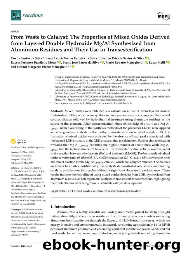 From Waste to Catalyst: The Properties of Mixed Oxides Derived from Layered Double Hydroxide MgAl Synthesized from Aluminum Residues and Their Use in Transesterification by unknow