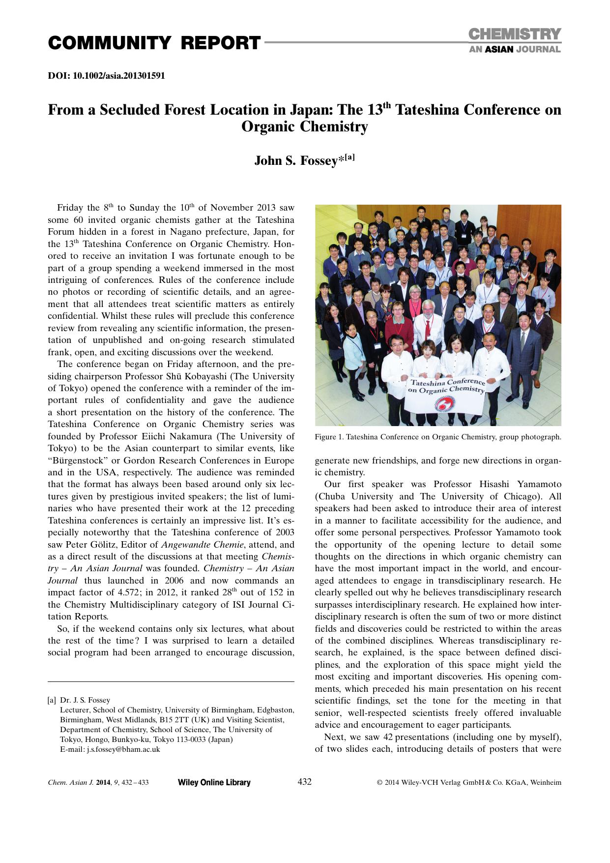 From a Secluded Forest Location in Japan: The 13th Tateshina Conference on Organic Chemistry by Unknown
