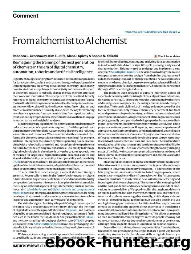 From alchemist to AI chemist by Rebecca L. Greenaway & Kim E. Jelfs & Alan C. Spivey & Sophia N. Yaliraki