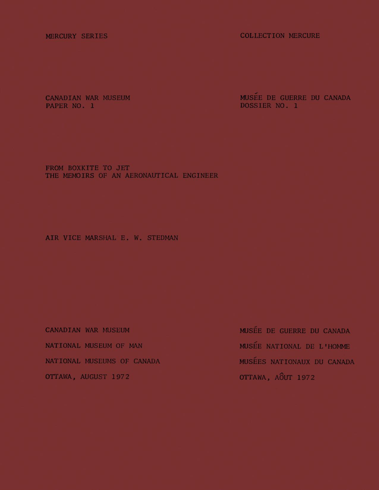 From boxkite to jet: The memoirs of an aeronautical engineer by E.W. Stedman