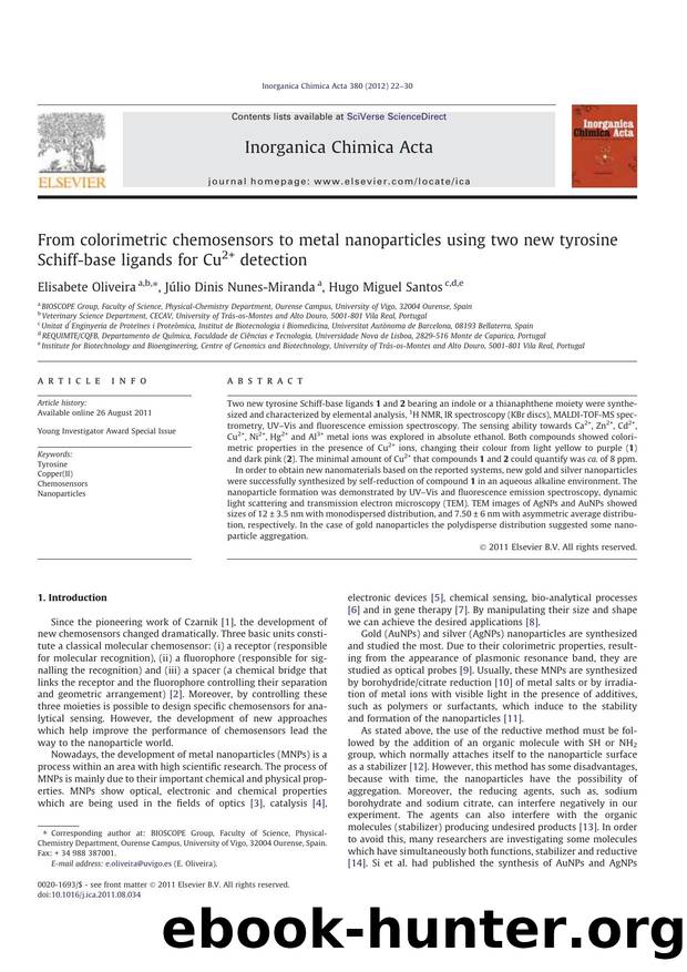 From colorimetric chemosensors to metal nanoparticles using two new tyrosine Schiff-base ligands for Cu2+ detection by Elisabete Oliveira & Júlio Dinis Nunes-Miranda & Hugo Miguel Santos