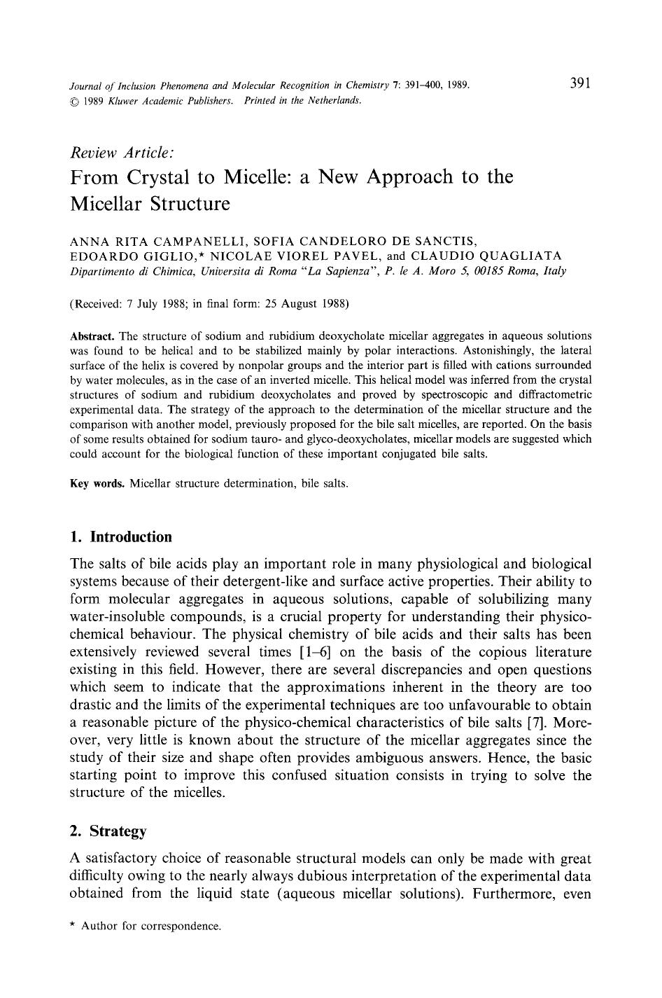 From crystal to micelle: A new approach to the micellar structure by Unknown