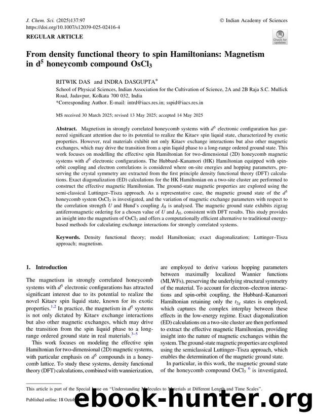 From density functional theory to spin Hamiltonians: Magnetism in  honeycomb compound OsCl by Ritwik Das & Indra Dasgupta