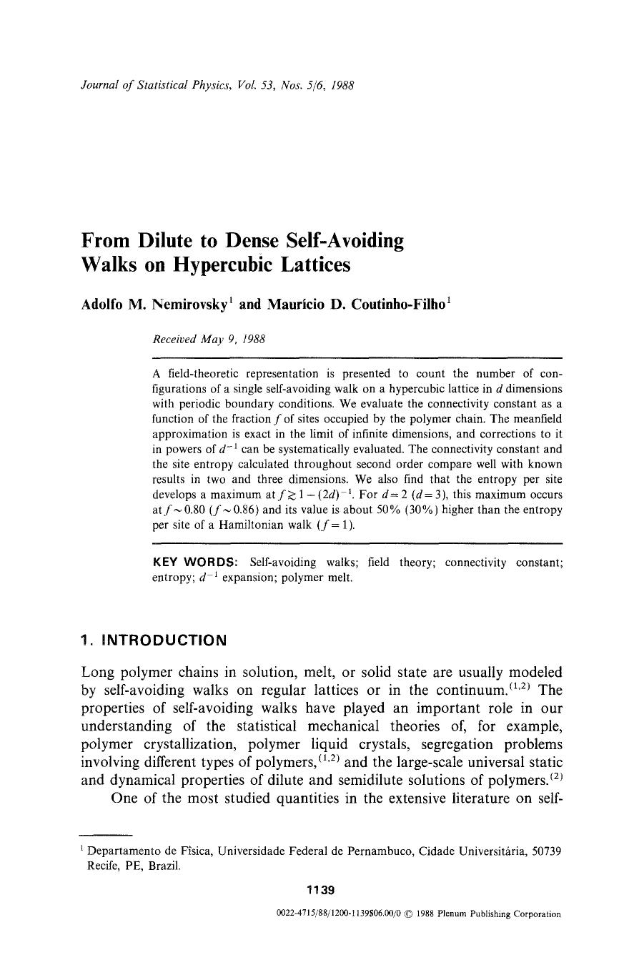 From dilute to dense self-avoiding walks on hypercubic lattices by Unknown
