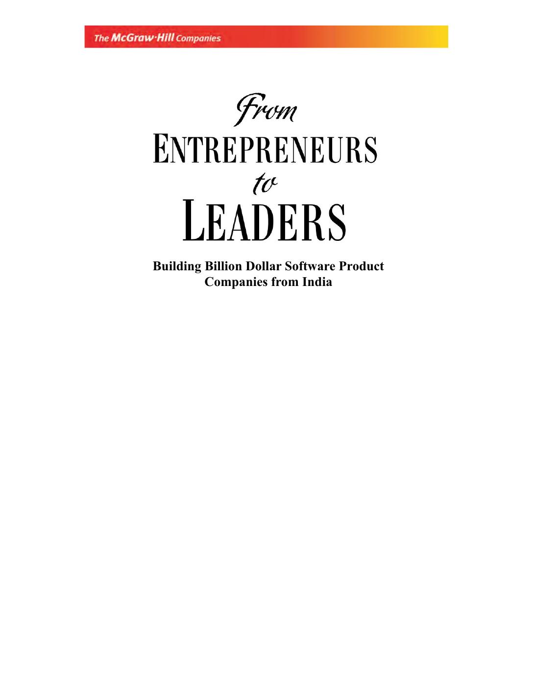 From entrepreneurs to leaders building billion dollar software product companies from India by Shirish Deodhar