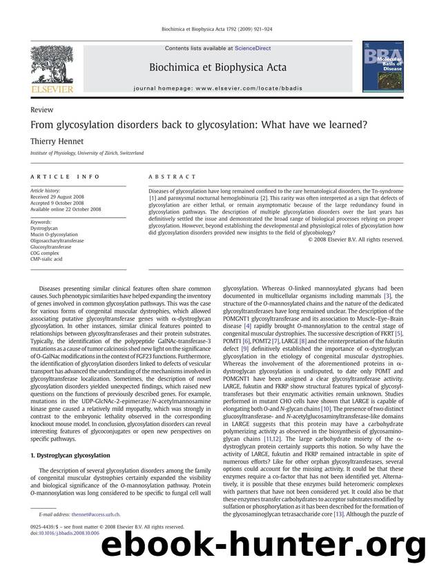 From glycosylation disorders back to glycosylation: What have we learned? by Thierry Hennet