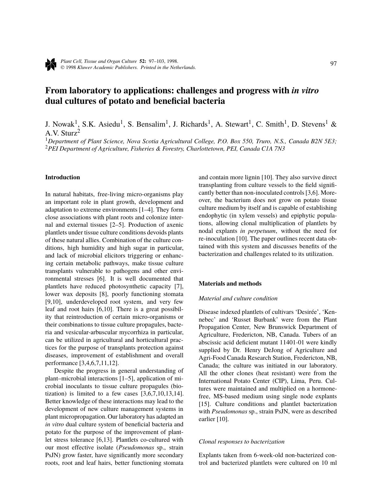 From laboratory to applications: challenges and progress with in vitro dual cultures of potato and beneficial bacteria by Unknown