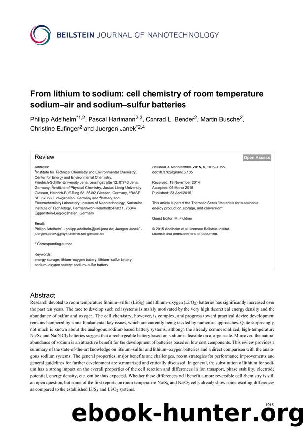 From lithium to sodium: cell chemistry of room temperature sodiumâair and sodiumâsulfur batteries by unknow