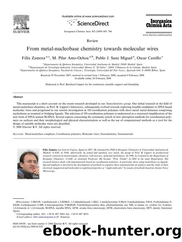 From metal-nucleobase chemistry towards molecular wires by Félix Zamora; M. Pilar Amo-Ochoa; Pablo J. Sanz Miguel; Oscar Castillo