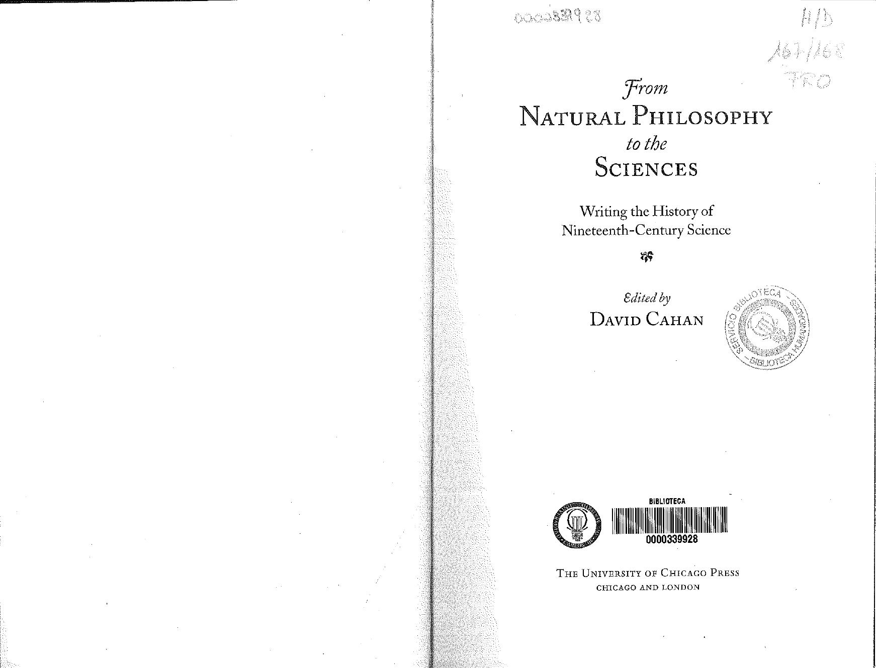 From natural philosophy to the sciences : writing the history of nineteenth-century science by David Cahan (ed.)