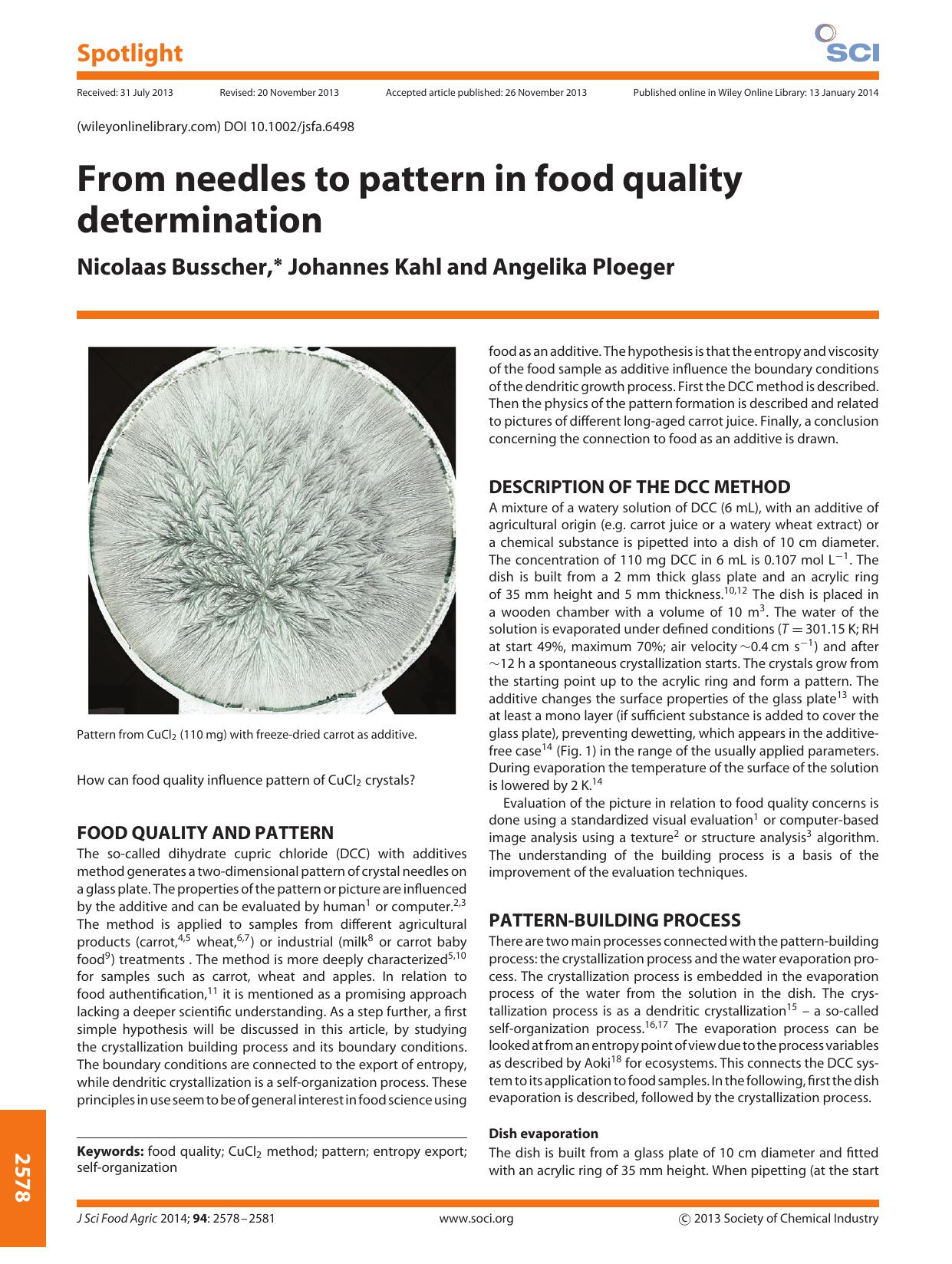 From needles to pattern in food quality determination by Unknown