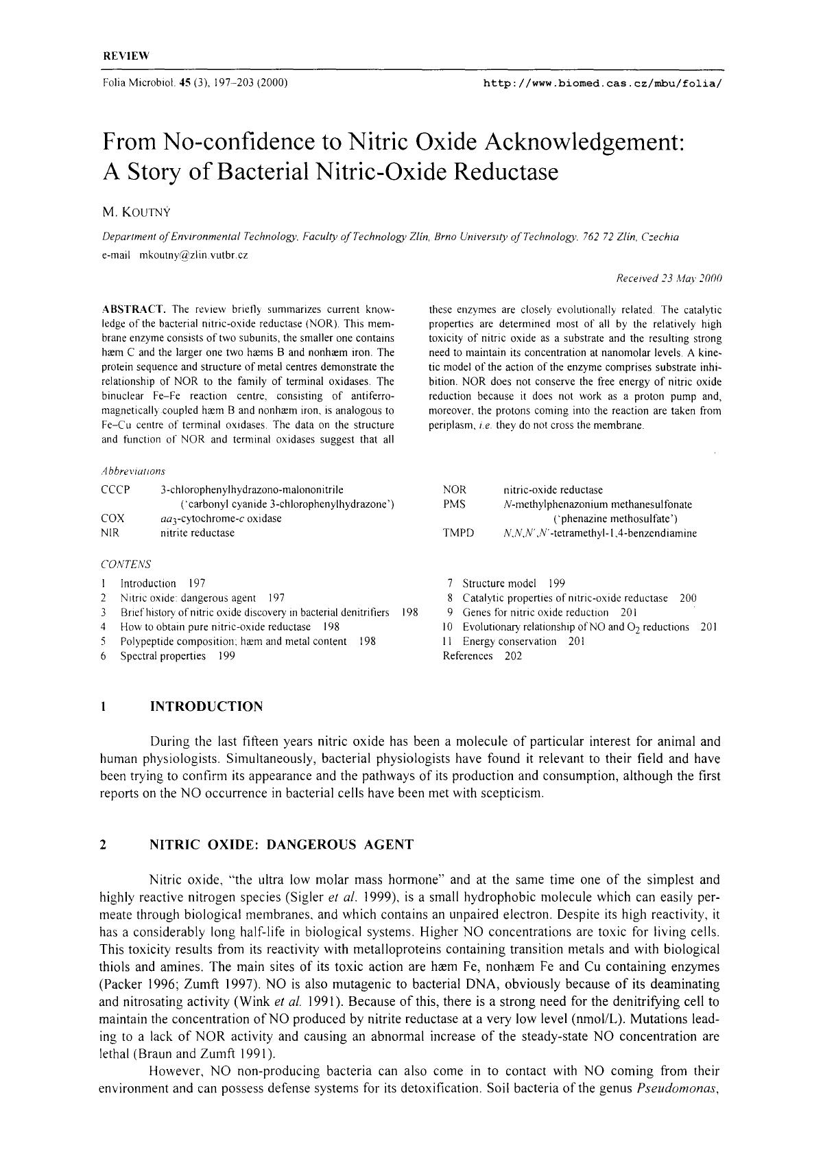 From no-confidence to nitric oxide acknowledgement: A story of bacterial nitric-oxide reductase by Unknown