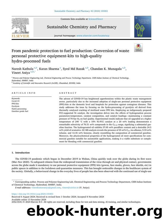 From pandemic protection to fuel production: Conversion of waste personal protective equipment-kits to high-quality hydro-processed fuels by Naresh Kathula & Karan Sharma & Syed Md Razak & Chandan K. Munagala & Vineet Aniya