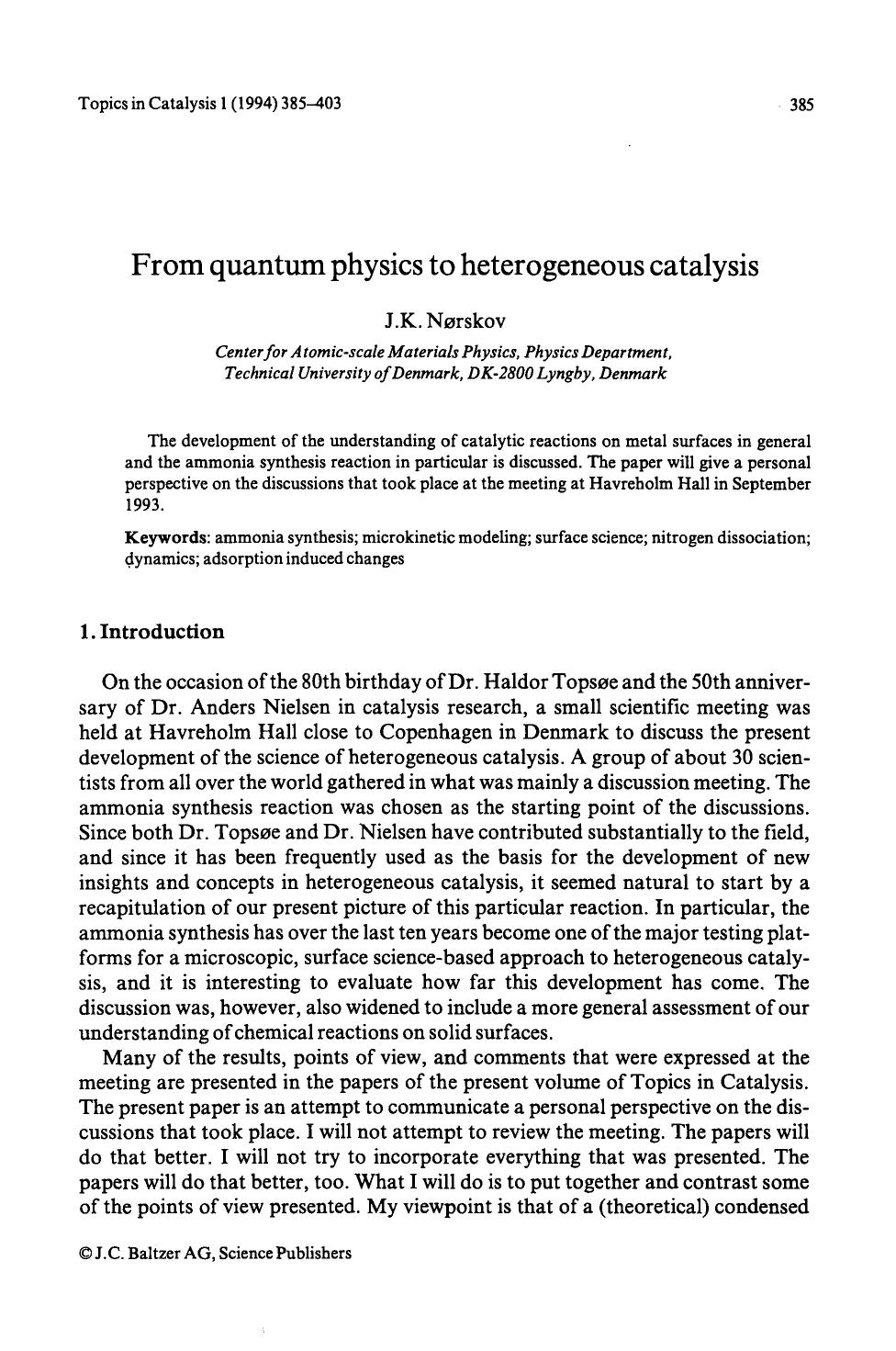 From quantum physics to heterogeneous catalysis by Unknown