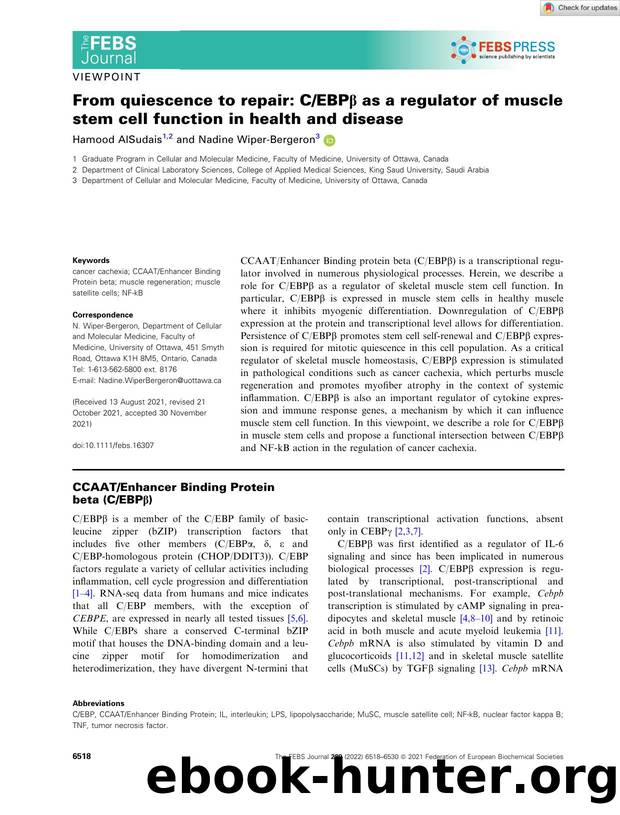 From quiescence to repair: CEBPÎ² as a regulator of muscle stem cell function in health and disease by Unknown