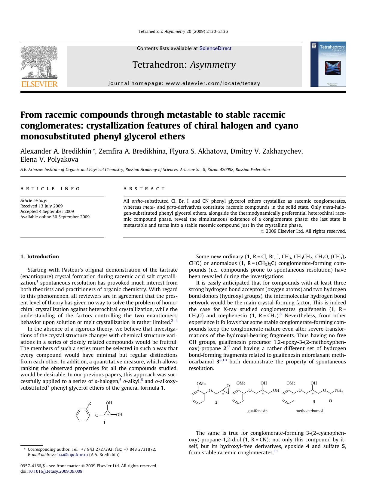From racemic compounds through metastable to stable racemic conglomerates: crystallization features of chiral halogen and cyano monosubstituted phenyl glycerol ethers by unknow
