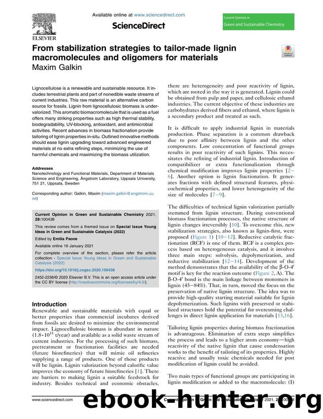 From stabilization strategies to tailor-made lignin macromolecules and oligomers for materials by Maxim Galkin