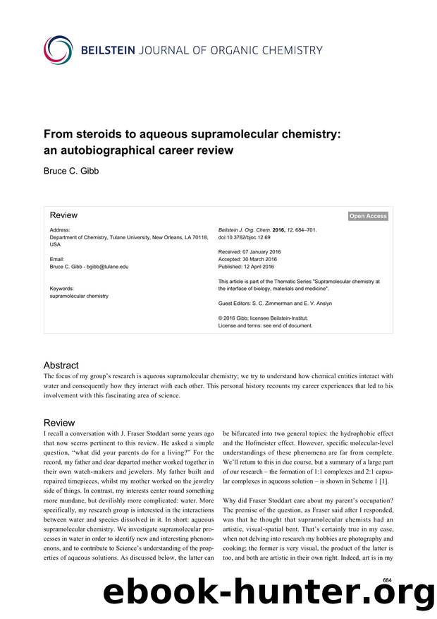 From steroids to aqueous supramolecular chemistry: an autobiographical career review by Bruce C. Gibb