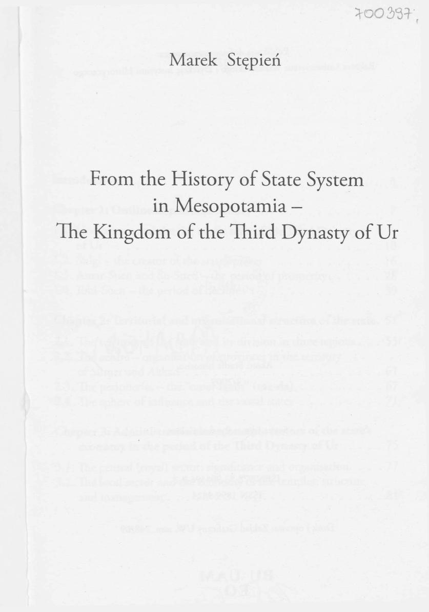 From the History of State System in Mesopotamia â The Kingdom of the Third Dynasty of Ur by Marek Stępień