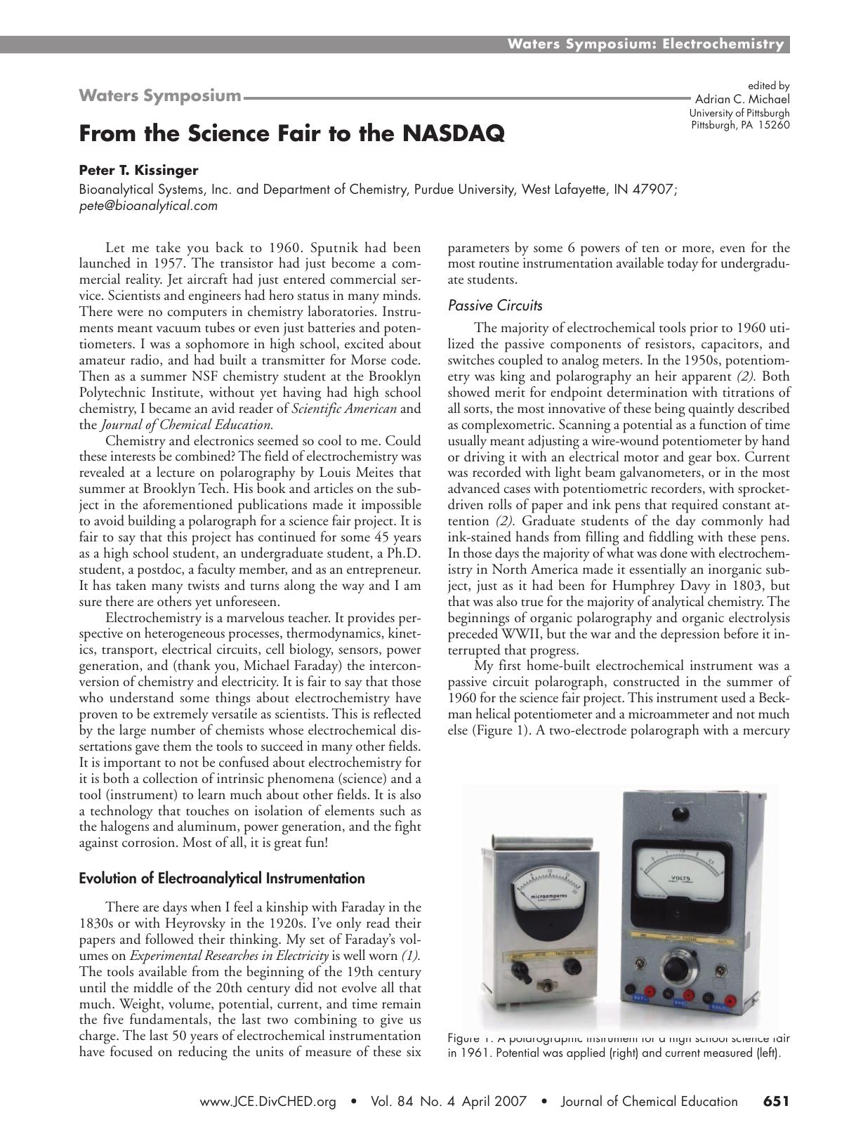 From the Science Fair to the NASDAQ by Peter T. Kissinger