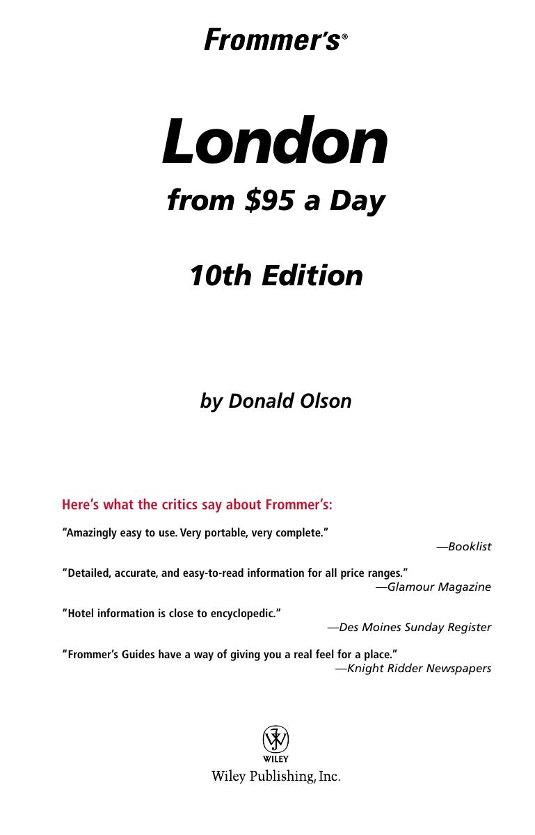Frommer's London from $95 a Day by Donald Olson
