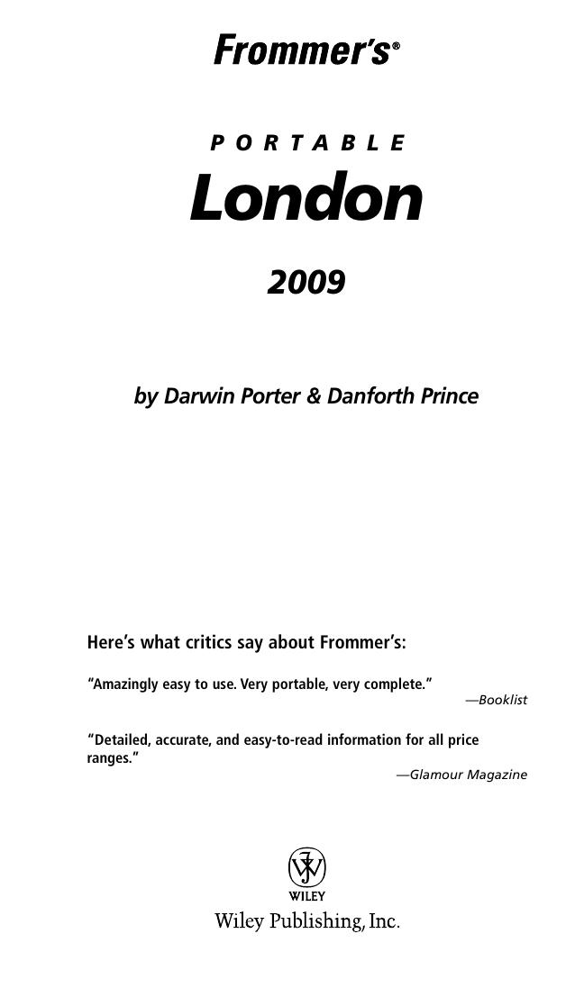 Frommer's Portable London 2009 by Darwin Porter Danforth Prince