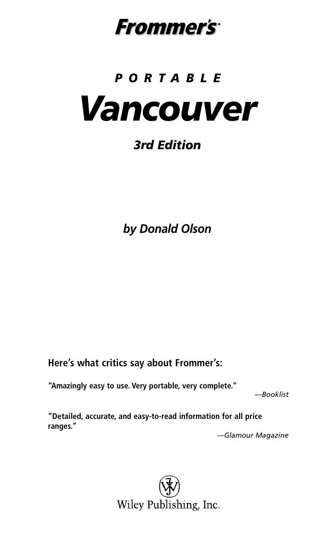 Frommer's Portable Vancouver (Frommer's Portable) by Donald Olson