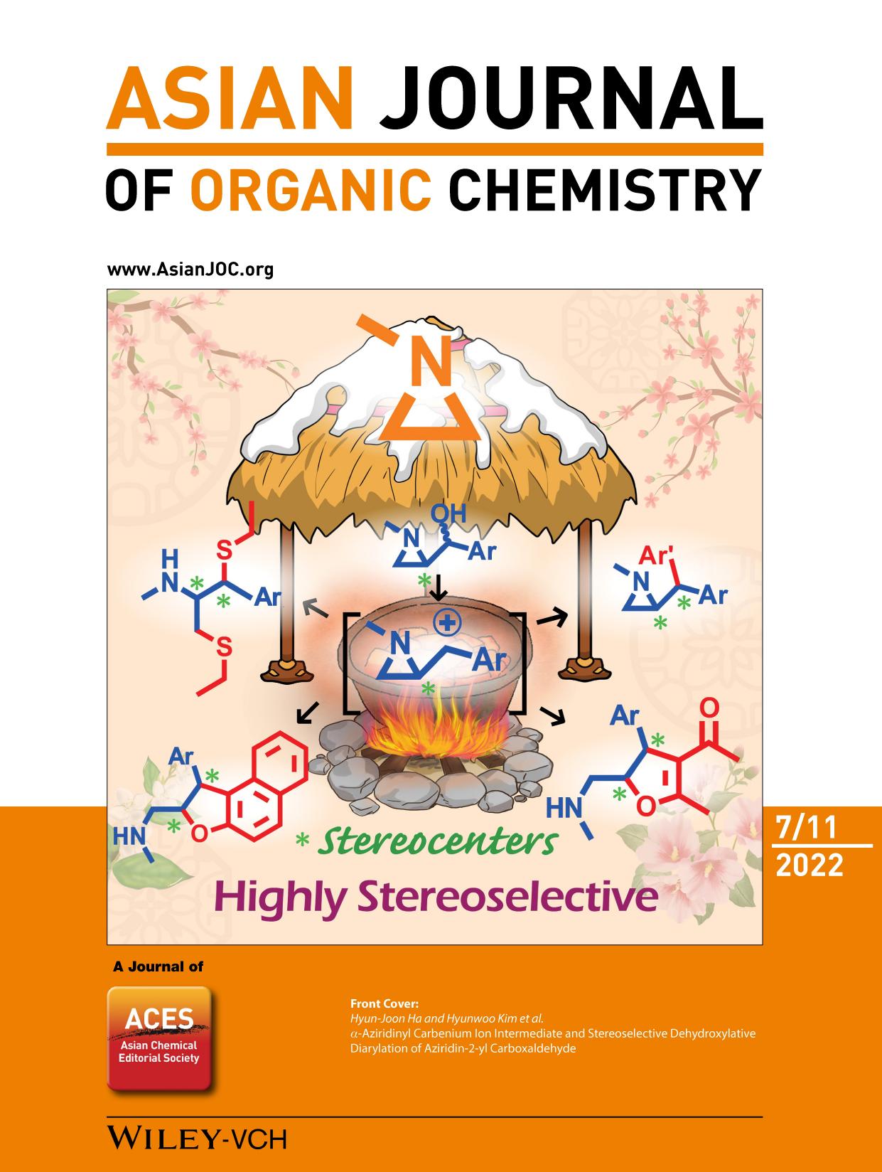 Front Cover: Î±âAziridinyl Carbenium Ion Intermediate and Stereoselective Dehydroxylative Diarylation of Aziridinâ2âyl Carboxaldehyde (Asian J. Org. Chem. 72022) by Unknown