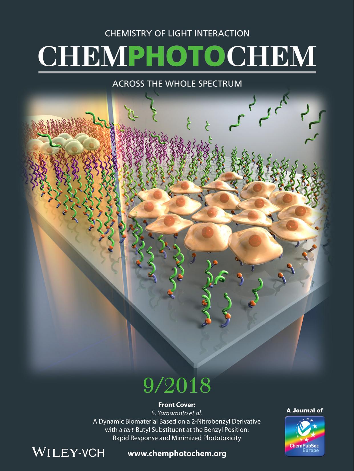 Front Cover: A Dynamic Biomaterial Based on a 2âNitrobenzyl Derivative with a tertâButyl Substituent at the Benzyl Position: Rapid Response and Minimized Phototoxicity (ChemPhotoChem 92018) by Unknown