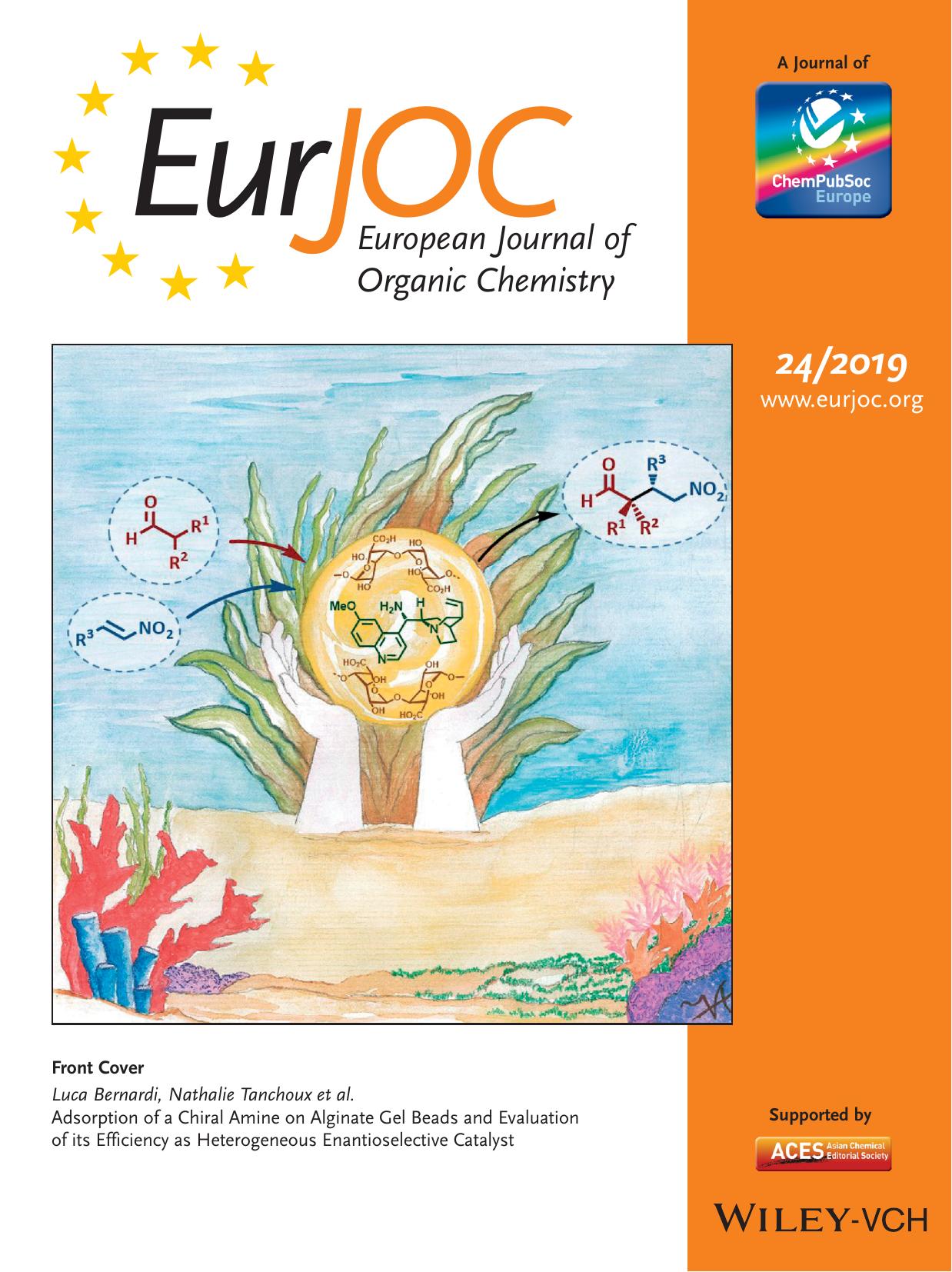 Front Cover: Adsorption of a Chiral Amine on Alginate Gel Beads and Evaluation of its Efficiency as Heterogeneous Enantioselective Catalyst (Eur. J. Org. Chem. 242019) by Unknown