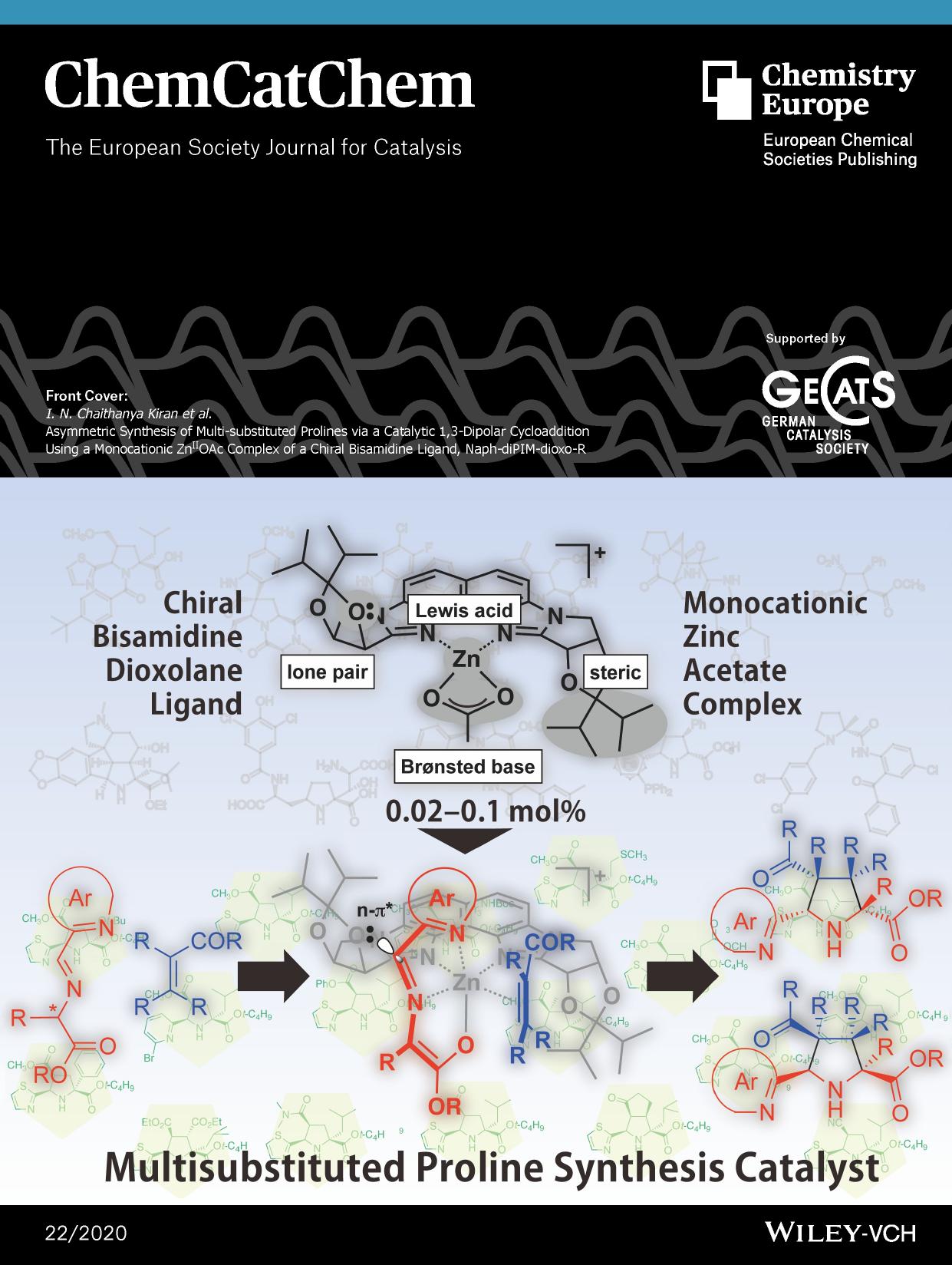 Front Cover: Asymmetric Synthesis of Multiâsubstituted Prolines via a Catalytic 1,3âDipolar Cycloaddition Using a Monocationic ZnIIOAc Complex of a Chiral Bisamidine Ligand, Na by Unknown