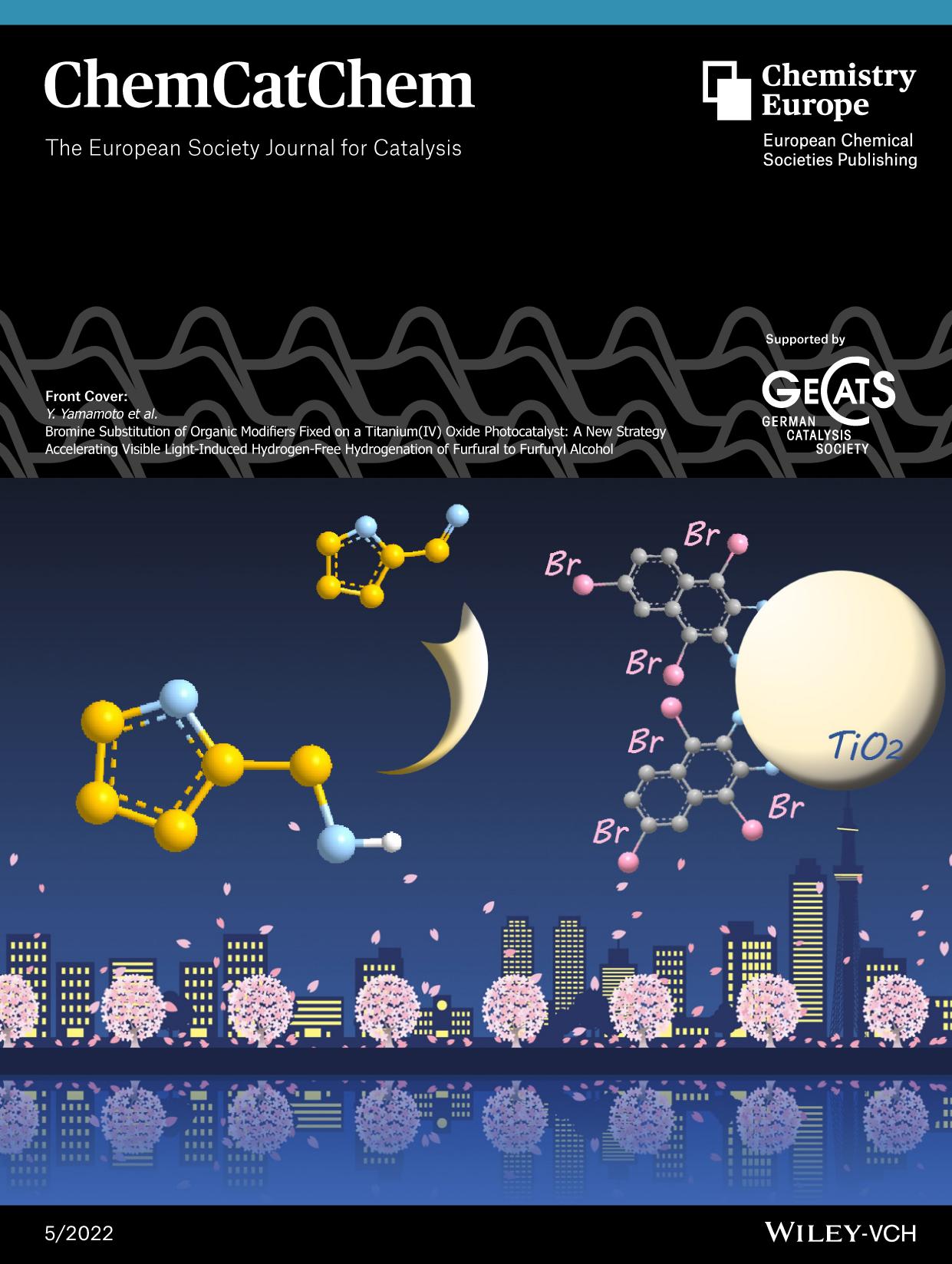 Front Cover: Bromine Substitution of Organic Modifiers Fixed on a Titanium(IV) Oxide Photocatalyst: A New Strategy Accelerating Visible LightâInduced HydrogenâFree Hydrogenatio by Unknown