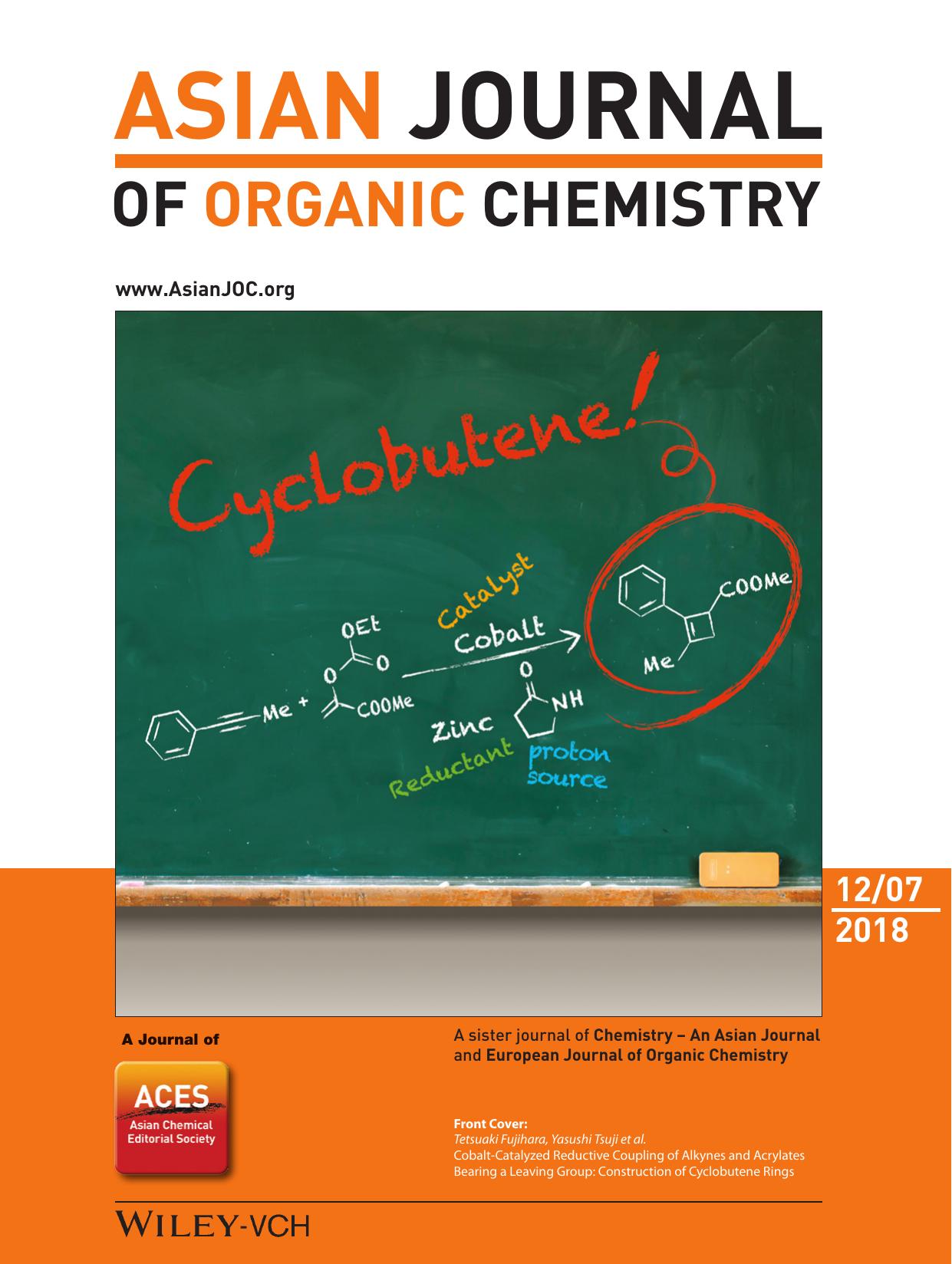 Front Cover: CobaltâCatalyzed Reductive Coupling of Alkynes and Acrylates Bearing a Leaving Group: Construction of Cyclobutene Rings (Asian J. Org. Chem. 122018) by Unknown