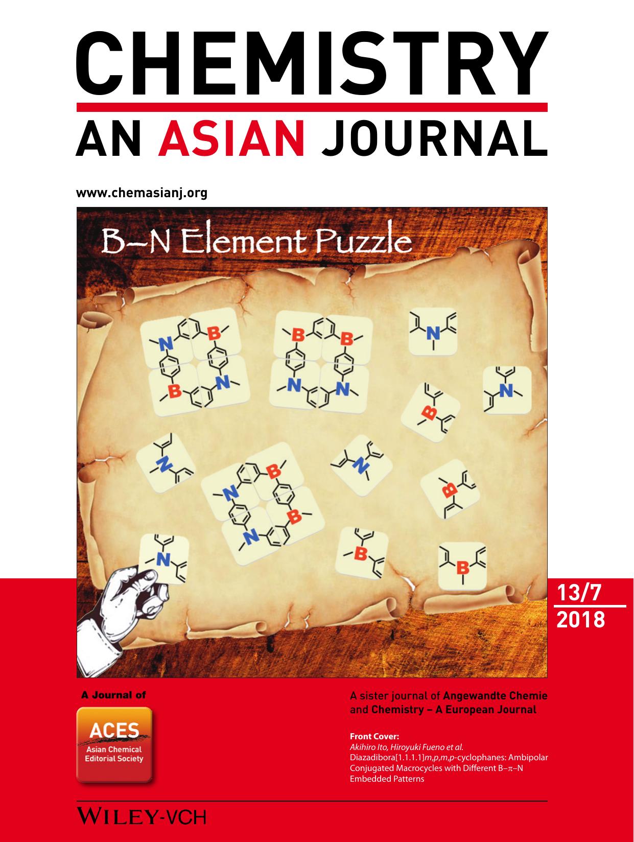 Front Cover: Diazadibora[1.1.1.1]m,p,m,pâcyclophanes: Ambipolar Conjugated Macrocycles with Different BâÏâN Embedded Patterns (Chem. Asian J. 72018) by Unknown