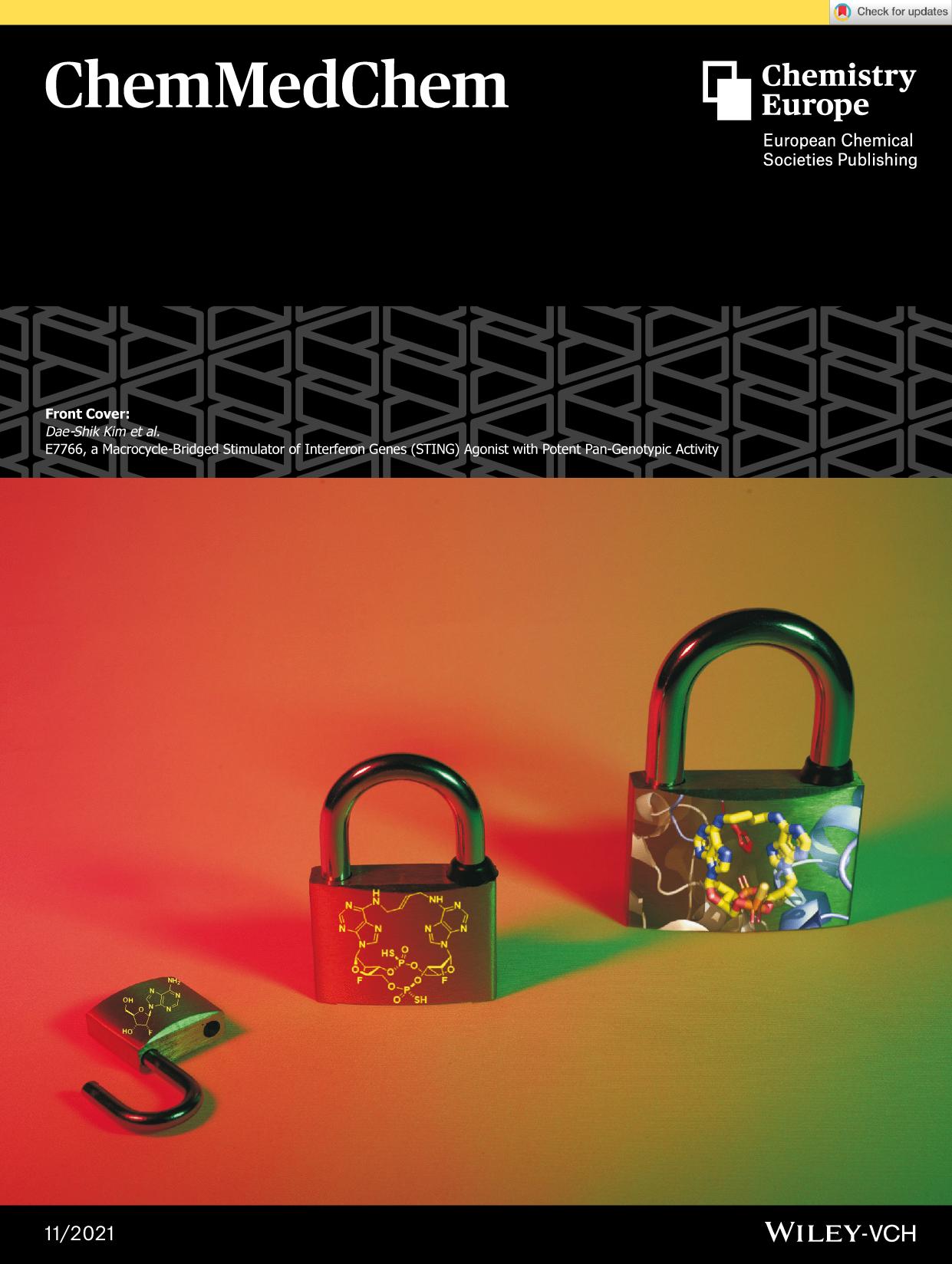 Front Cover: E7766, a MacrocycleâBridged Stimulator of Interferon Genes (STING) Agonist with Potent PanâGenotypic Activity (ChemMedChem 112021) by Unknown
