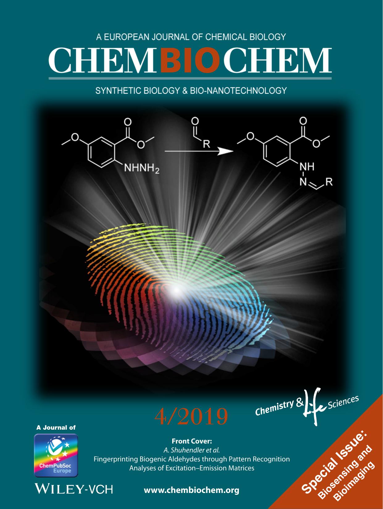 Front Cover: Fingerprinting Biogenic Aldehydes through Pattern Recognition Analyses of ExcitationâEmission Matrices (ChemBioChem 42019) by Unknown