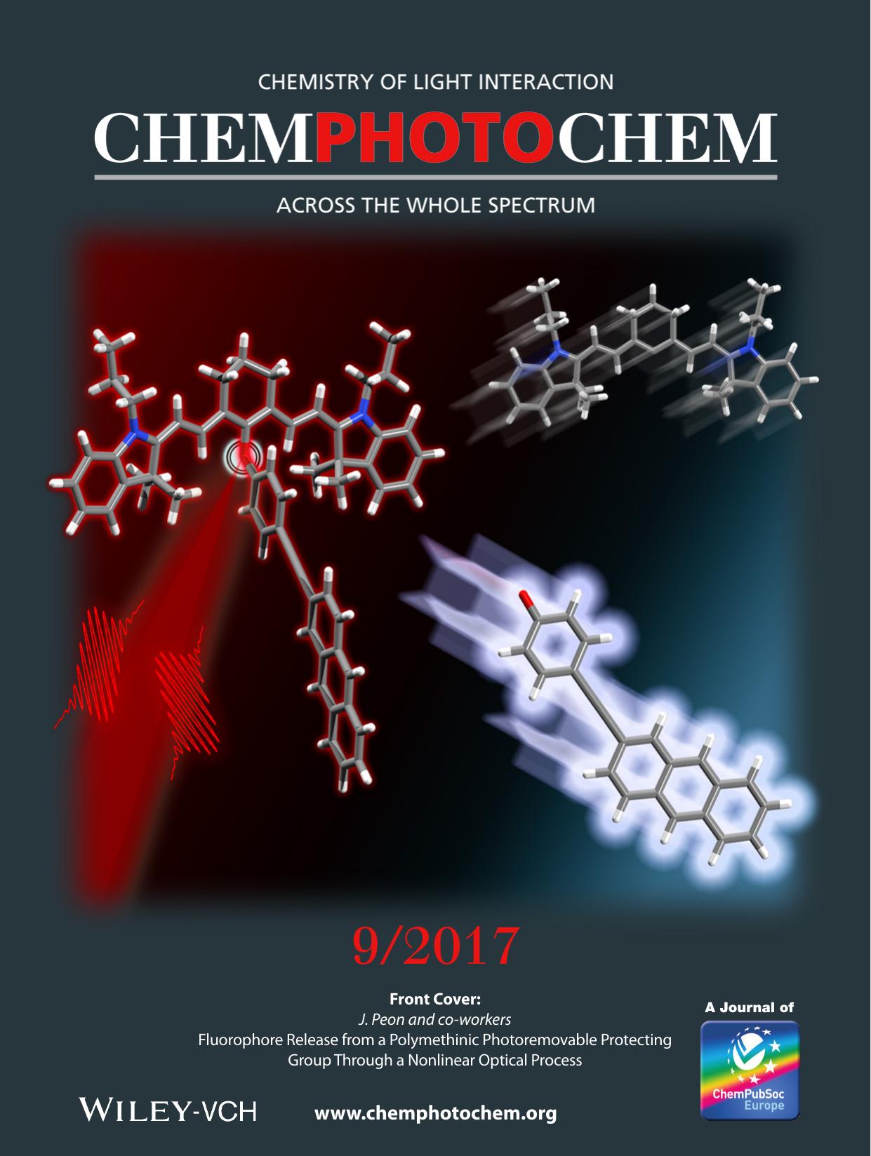 Front Cover: Fluorophore Release from a Polymethinic Photoremovable Protecting Group Through a Nonlinear Optical Process (ChemPhotoChem 92017) by Unknown