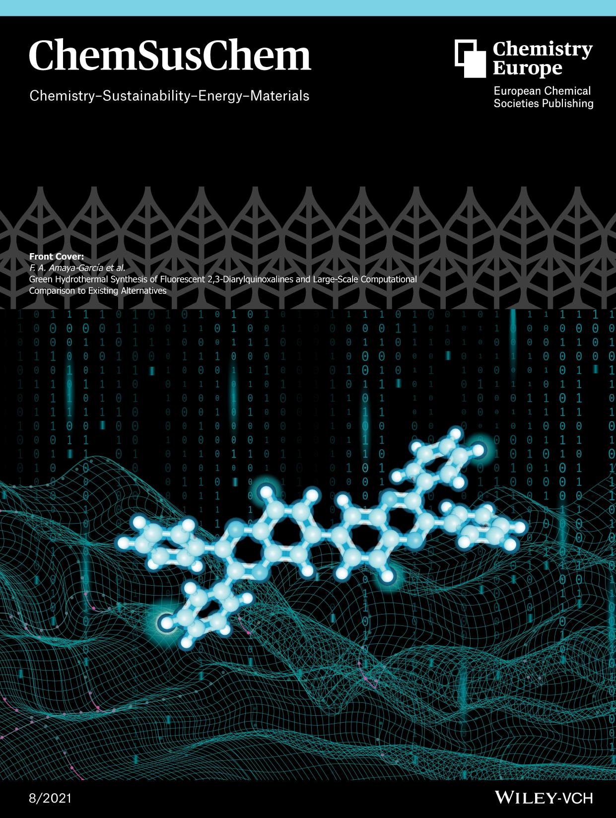 Front Cover: Green Hydrothermal Synthesis of Fluorescent 2,3âDiarylquinoxalines and LargeâScale Computational Comparison to Existing Alternatives (ChemSusChem 82021) by Unknown