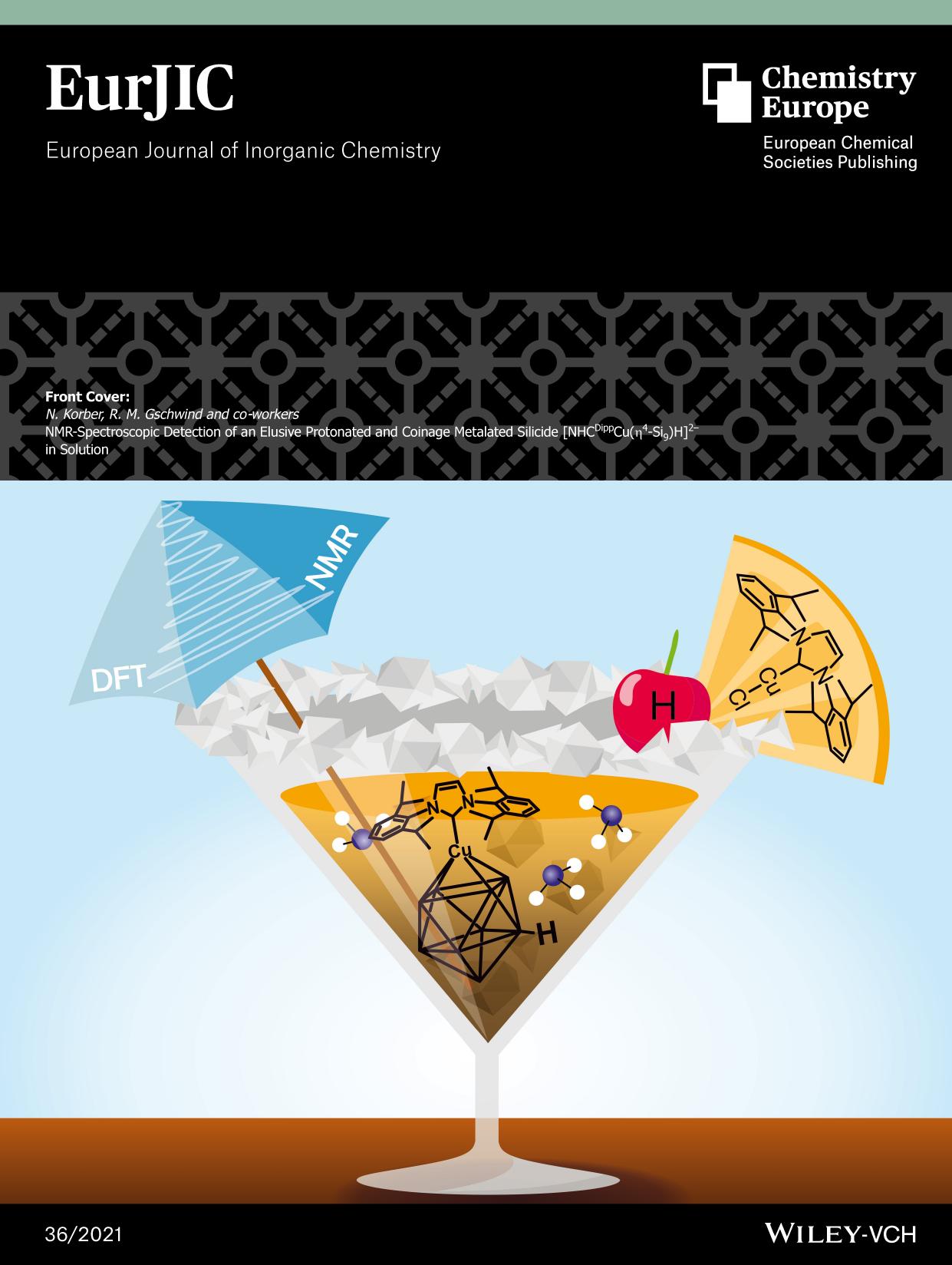 Front Cover: NMRâSpectroscopic Detection of an Elusive Protonated and Coinage Metalated Silicide [NHCDippCu(Î·4âSi9)H]2â in Solution (Eur. J. Inorg. Chem. 362021) by Unknown