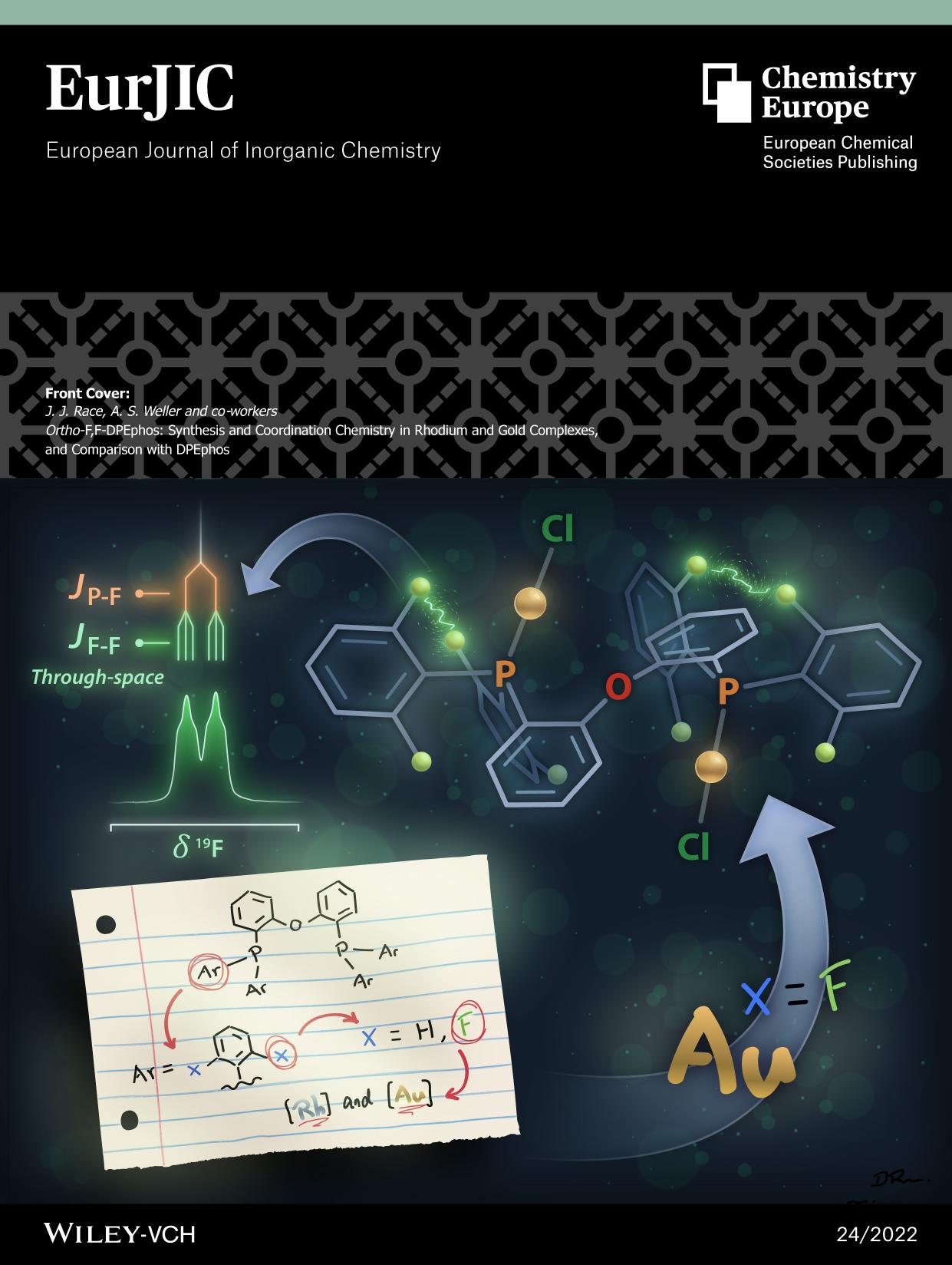 Front Cover: OrthoâF,FâDPEphos: Synthesis and Coordination Chemistry in Rhodium and Gold Complexes, and Comparison with DPEphos (Eur. J. Inorg. Chem. 242022) by Unknown