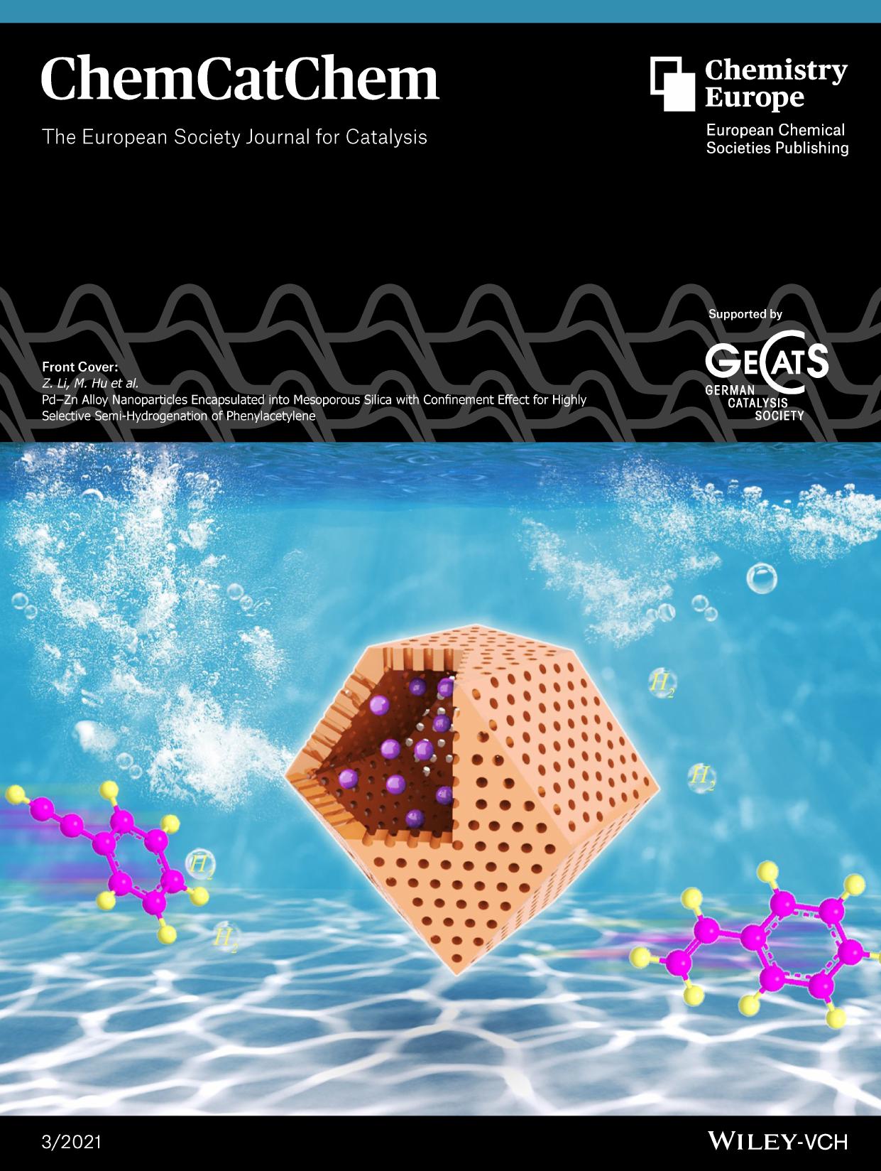 Front Cover: PdâZn Alloy Nanoparticles Encapsulated into Mesoporous Silica with Confinement Effect for Highly Selective SemiâHydrogenation of Phenylacetylene (ChemCatChem 32021) by Unknown