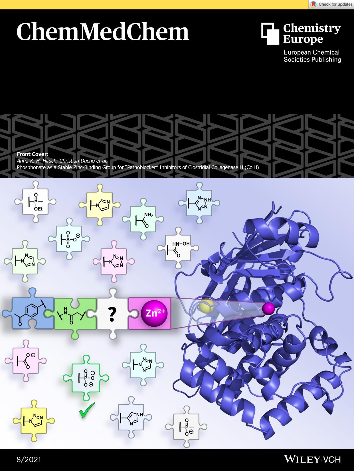 Front Cover: Phosphonate as a Stable ZincâBinding Group for âPathoblockerâ Inhibitors of Clostridial Collagenase H (ColH) (ChemMedChem 82021) by Unknown